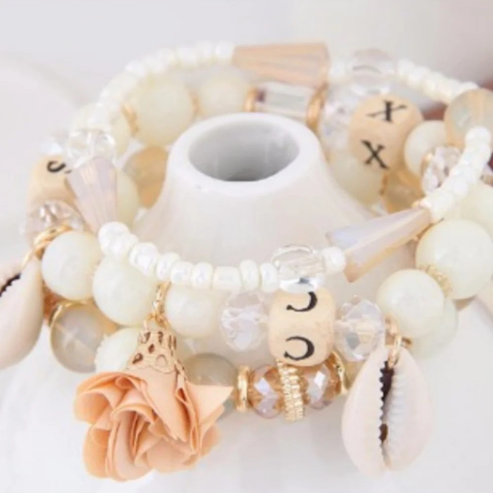Pastel Conch Beaded Layer Bangle Bracelet